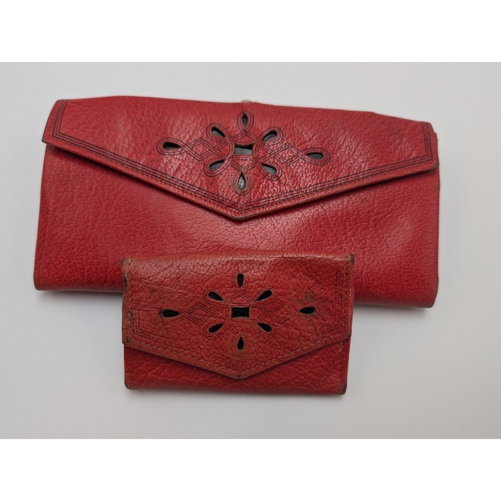 Vintage Genuine Wallet Maroon Cow Hide With Mini Key Holder